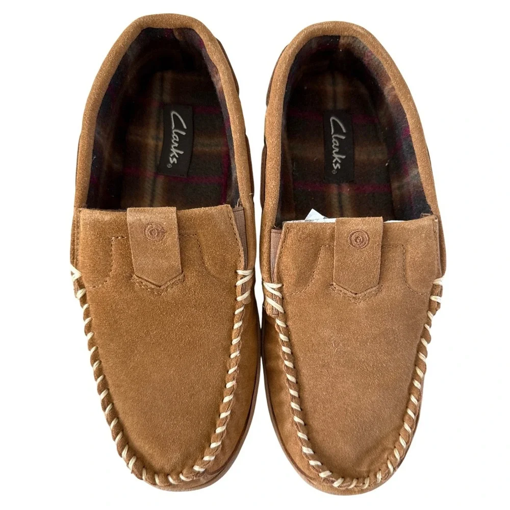 Clarks Indoor Outdoor Slippers Mens Size 9 Cinnamon New Leather Suede JMH0740